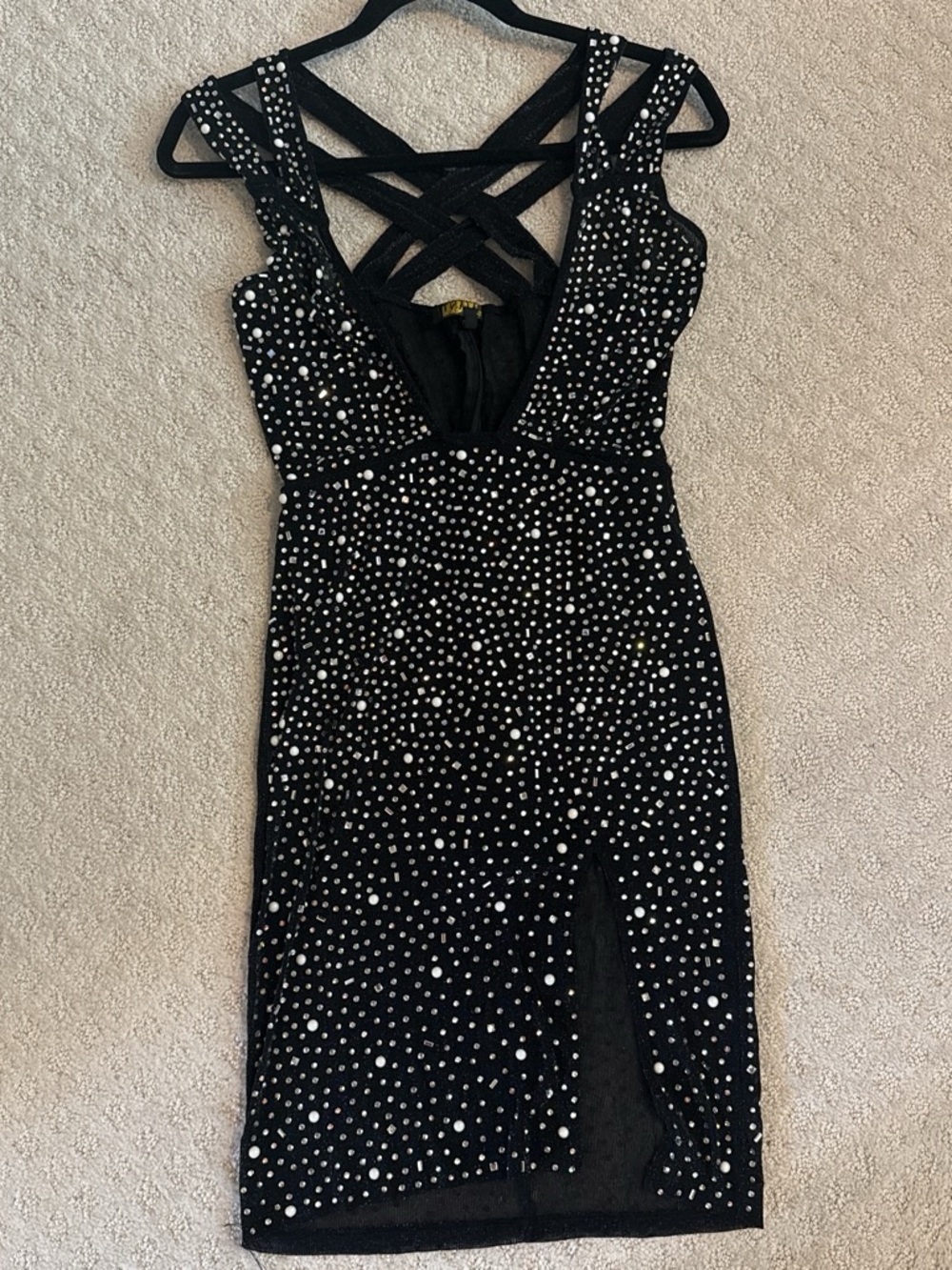 Studded Black Mini Dress with Strappy Back